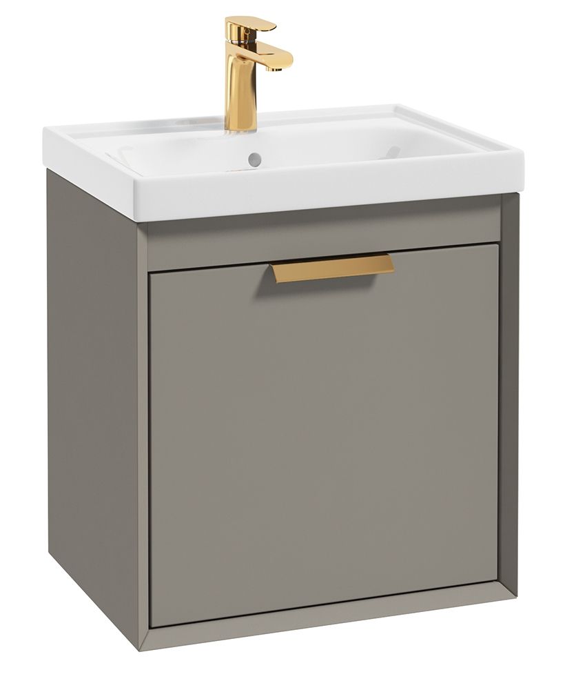 Fjord Wall Hung 50Cm Two Drawer Unit Matt Khaki-Brushed Gold Handle