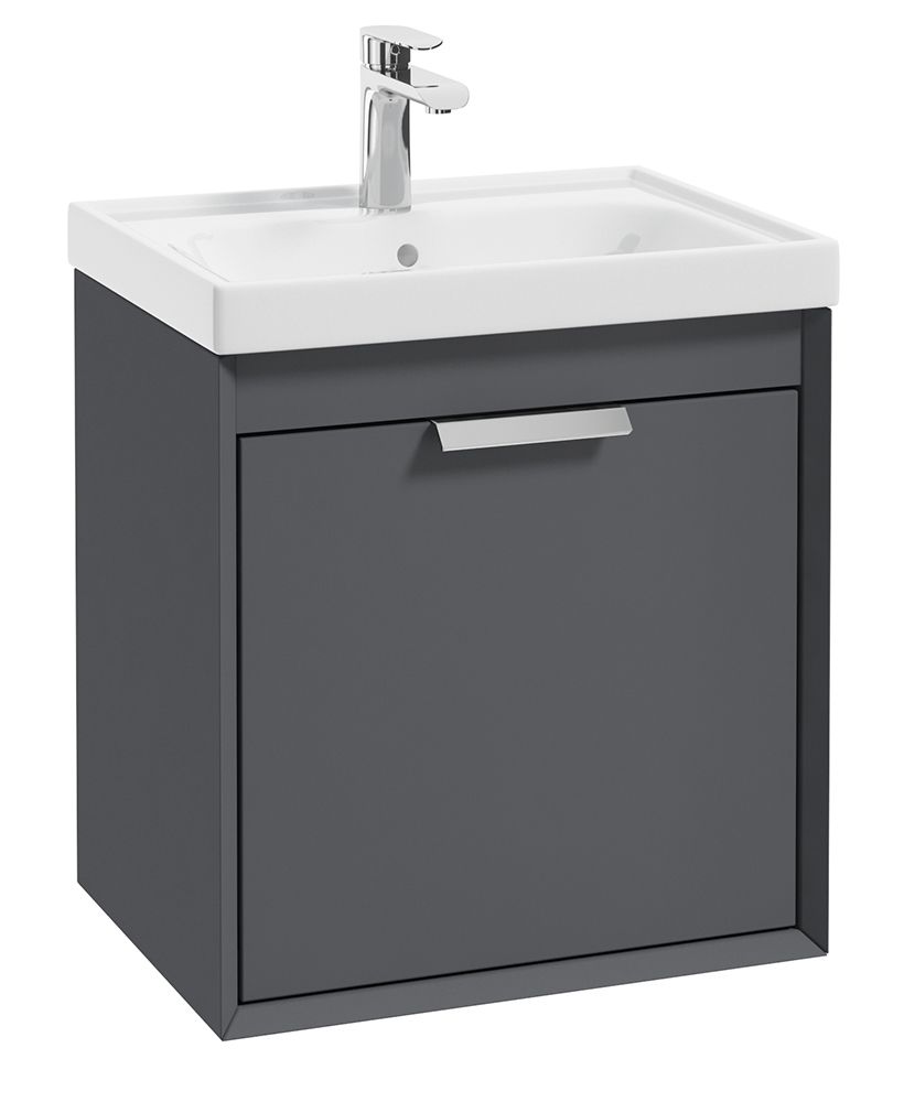 Fjord Wall Hung 50Cm Two Drawer Unit Matt Midnight Grey-Brushed Chrome Handle