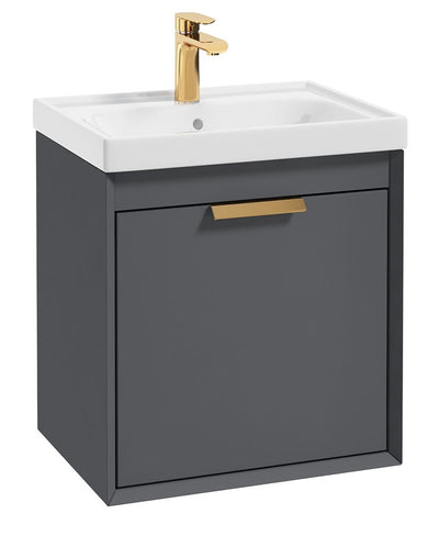 Fjord Wall Hung 50Cm Two Drawer Unit Matt Midnight Grey-Brushed Gold Handle