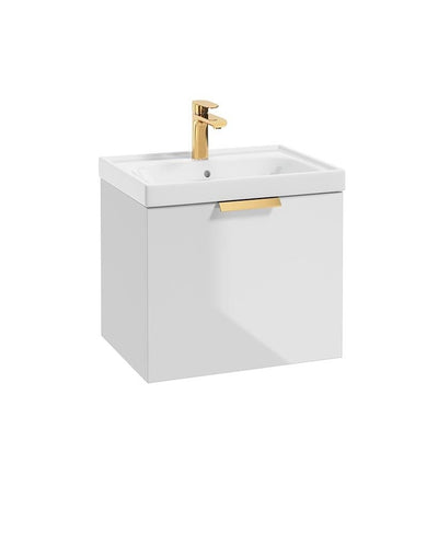 Stockholm Wall Hung  50Cm Single Drawer Unit Gloss White-Brushed Gold Handle
