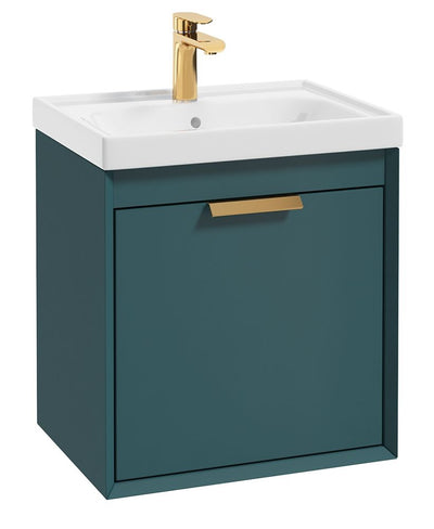 Fjord Wall Hung 50Cm Two Drawer Unit Matt Ocean Blue-Brushed Gold Handle