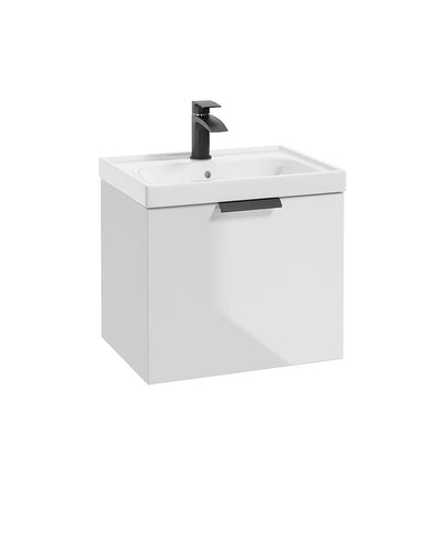 Stockholm Wall Hung  50Cm Single Drawer Unit Gloss White-Matt Black Handle