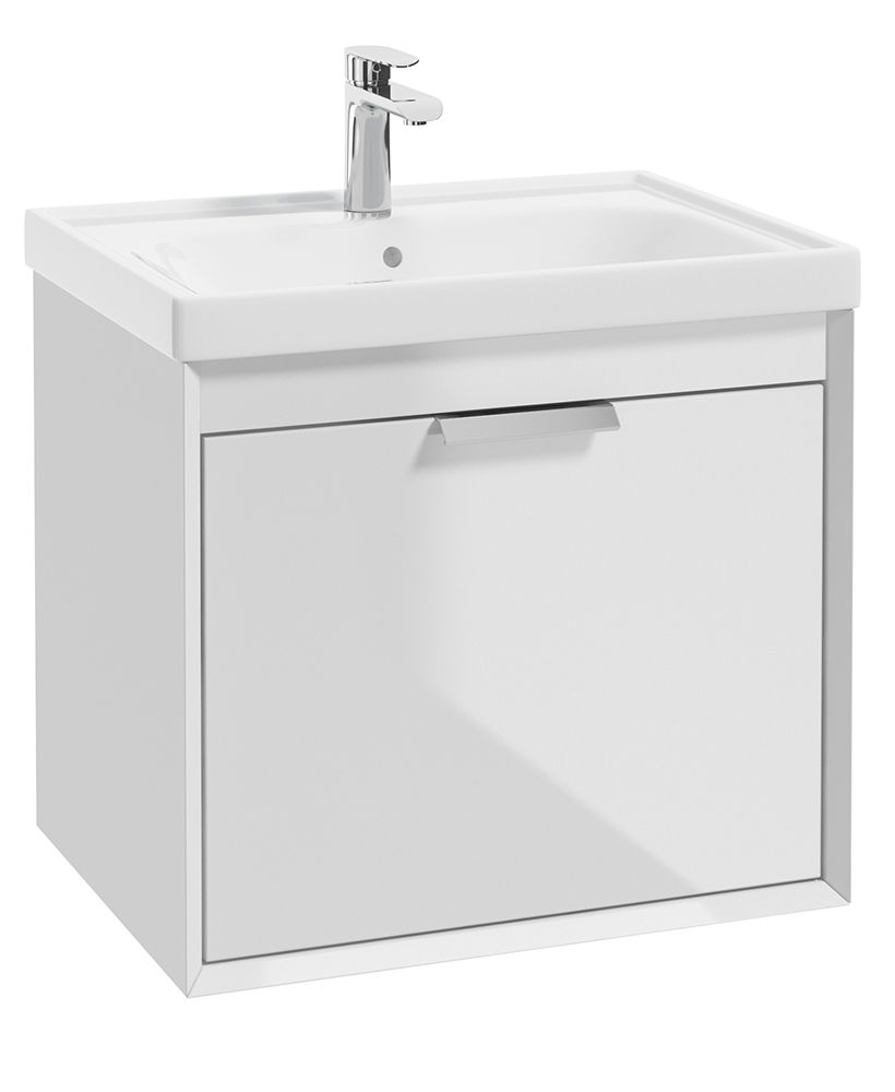 Fjord Wall Hung 60Cm Two Drawer Unit Gloss White-Brushed Chrome Handle