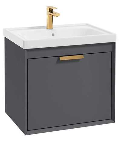 Fjord Wall Hung 60Cm Two Drawer Unit Matt Midnight Grey-Brushed Gold Handle