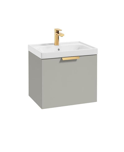 Stockholm Wall Hung  50Cm Single Drawer Unit Matt Arctic Grey-Brushed Gold Handle