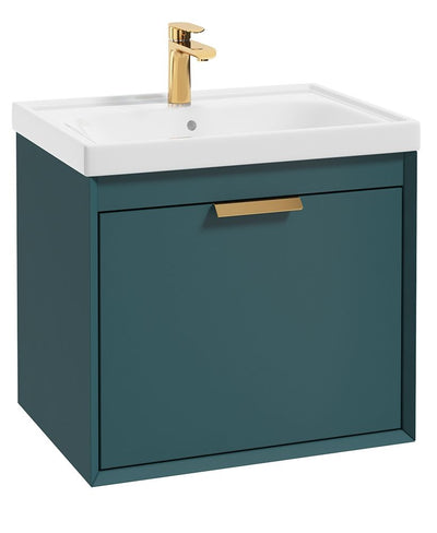 Fjord Wall Hung 60Cm Two Drawer Unit Matt Ocean Blue-Brushed Gold Handle