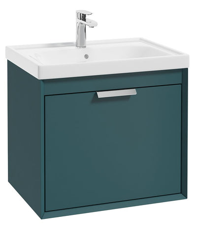 Fjord Wall Hung 60Cm Two Drawer Unit Matt Ocean Blue-Brushed Chrome Handle