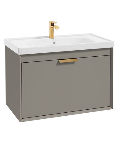Fjord Wall Hung 80Cm Two Drawer Unit Matt Khaki-Brushed Gold Handle