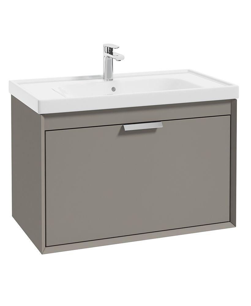 Fjord Wall Hung 80Cm Two Drawer Unit Matt Khaki-Brushed Chrome Handle