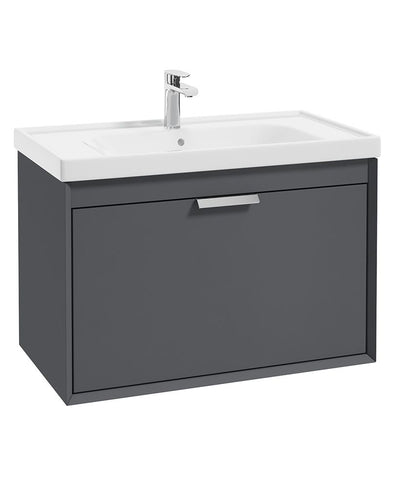 Fjord Wall Hung 80Cm Two Drawer Unit Matt Midnight Grey-Brushed Chrome Handle