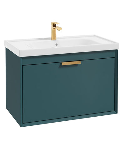 Fjord Wall Hung 80Cm Two Drawer Unit Matt Ocean Blue-Brushed Gold Handle