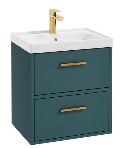 Finland Wall Hung 50Cm Two Drawer Unit Matt Ocean Blue-Gold Handles