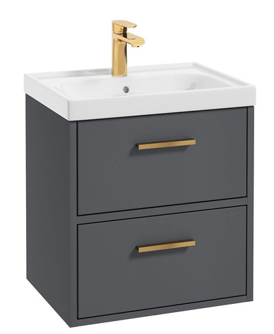 Finland Wall Hung 50Cm Two Drawer Unit Matt Midnight Grey-Gold Handles