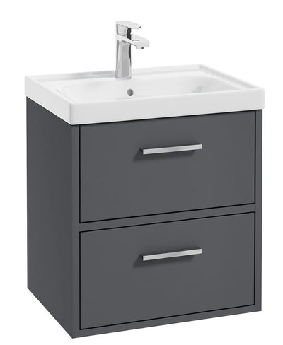 Finland Wall Hung 50Cm Two Drawer Unit Matt Midnight Grey-Chrome Handles