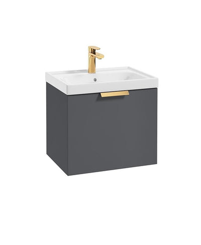 Stockholm Wall Hung  50Cm Single Drawer Unit Matt Midnight Grey-Brushed Gold Handle