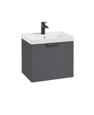 Stockholm Wall Hung  50Cm Single Drawer Unit Matt Midnight Grey-Matt Black Handle