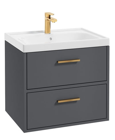 Finland Wall Hung 60Cm Two Drawer Unit Matt Midnight Grey-Gold Handles