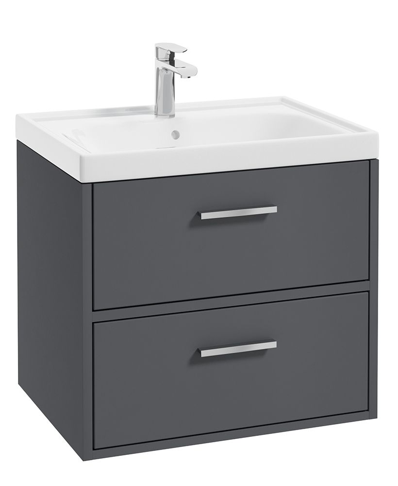 Finland Wall Hung 60Cm Two Drawer Unit Matt Midnight Grey-Chrome Handles