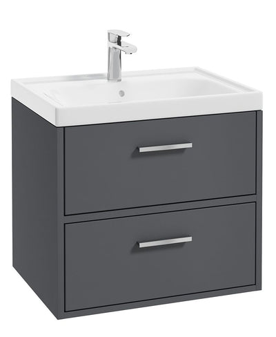 Finland Wall Hung 60Cm Two Drawer Unit Matt Midnight Grey-Chrome Handles