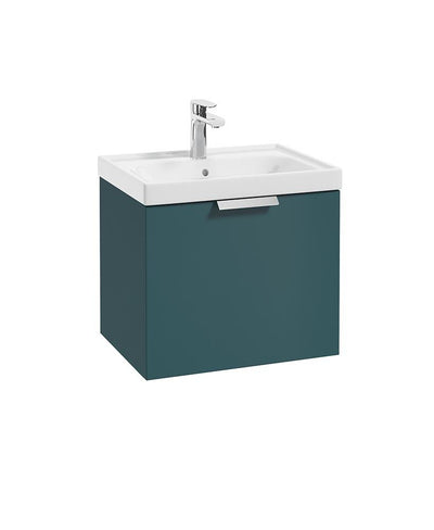 Stockholm Wall Hung  50Cm Single Drawer Unit Matt Ocean Blue-Brushed Chrome Handle