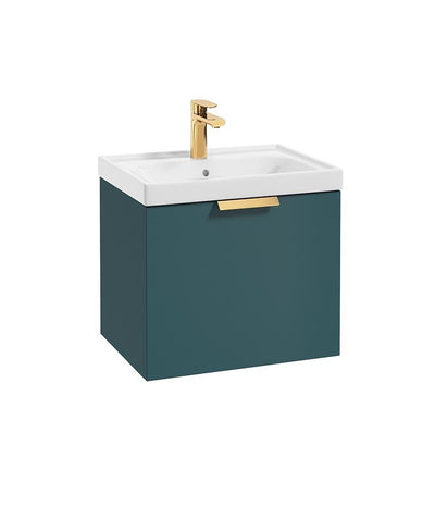 Stockholm Wall Hung  50Cm Single Drawer Unit Matt Ocean Blue-Brushed Gold Handle