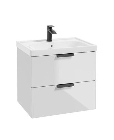 Stockholm Wall Hung 60Cm Two Drawer Unit Gloss White-Matt Black Handles