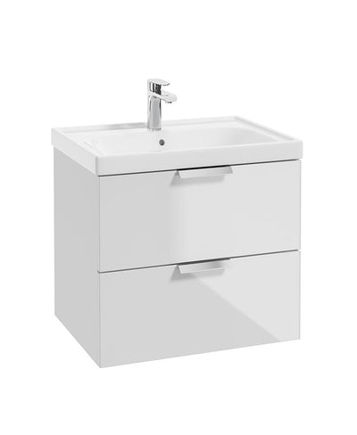 Stockholm Wall Hung 60Cm Two Drawer Unit Gloss White-Brushed Chrome Handles