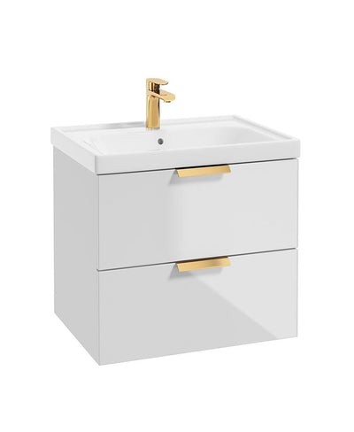 Stockholm Wall Hung 60Cm Two Drawer Unit Gloss White-Brushed Gold Handles