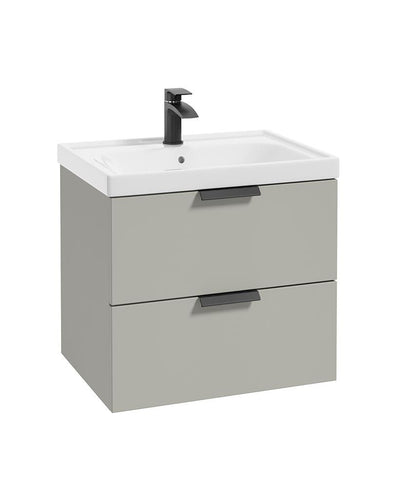Stockholm Wall Hung 60Cm Two Drawer Unit Matt Arctic Grey-Matt Black Handles