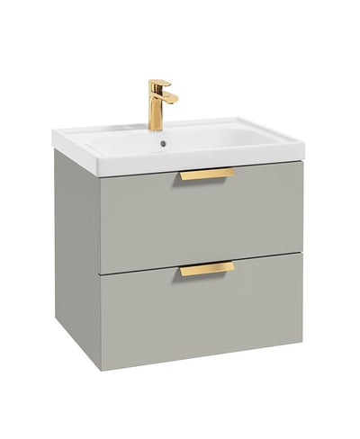 Stockholm Wall Hung 60Cm Two Drawer Unit Matt Arctic Grey-Brushed Gold Handles