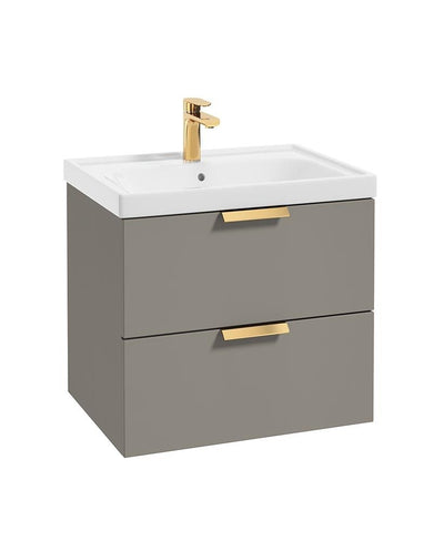 Stockholm Wall Hung 60Cm Two Drawer Unit Matt Khaki-Brushed Gold Handles