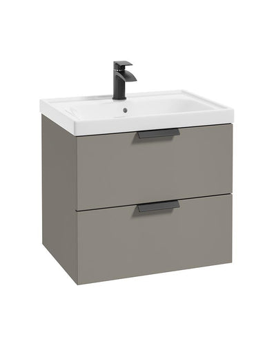 Stockholm Wall Hung 60Cm Two Drawer Unit Matt Khaki-Matt Black Handles