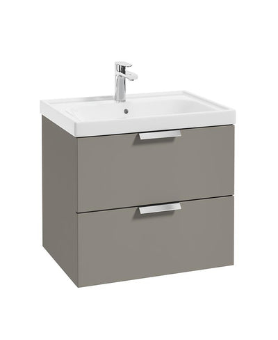 Stockholm Wall Hung 60Cm Two Drawer Unit Matt Khaki-Brushed Chrome Handles