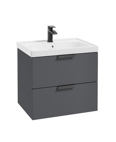 Stockholm Wall Hung 60Cm Two Drawer Unit Matt Midnight Grey-Matt Black Handles