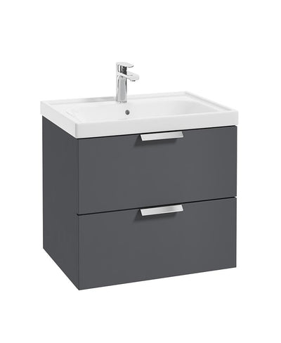 Stockholm Wall Hung 60Cm Two Drawer Unit Matt Midnight Grey-Brushed Chrome Handles