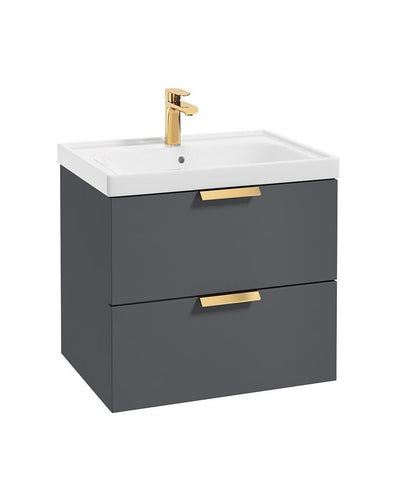 Stockholm Wall Hung 60Cm Two Drawer Unit Matt Midnight Grey-Brushed Gold Handles