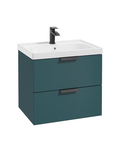 Stockholm Wall Hung 60Cm Two Drawer Unit Matt Ocean Blue-Matt Black Handles