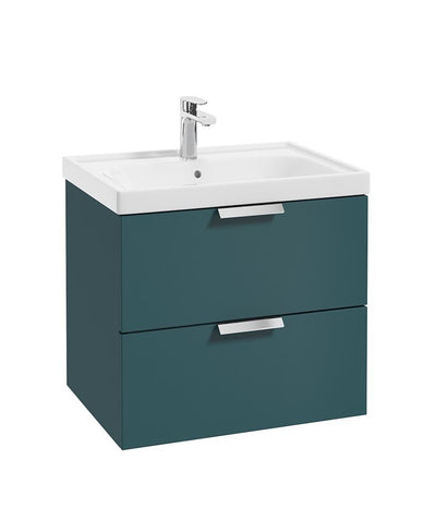 Stockholm Wall Hung 60Cm Two Drawer Unit Matt Ocean Blue-Brushed Chrome Handles