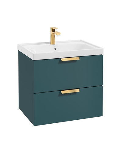 Stockholm Wall Hung 60Cm Two Drawer Unit Matt Ocean Blue-Brushed Gold Handles