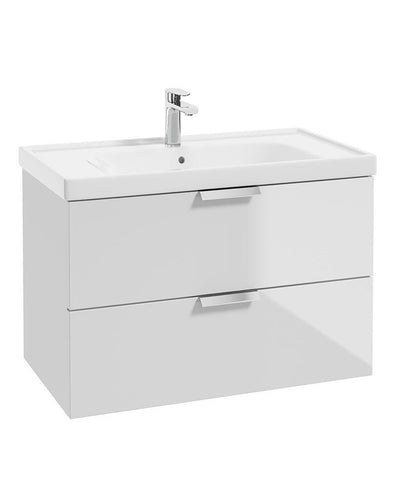 Stockholm Wall Hung 80Cm Two Drawer Unit Gloss White-Brushed Chrome Handles