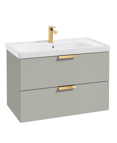 Stockholm Wall Hung 80Cm Two Drawer Unit Matt Arctic Grey-Brushed Gold Handles
