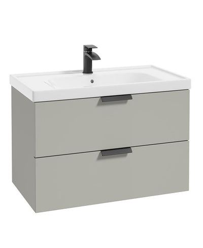Stockholm Wall Hung 80Cm Two Drawer Unit Matt Arctic Grey-Matt Black Handles