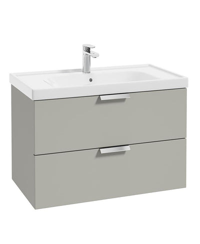 Stockholm Wall Hung 80Cm Two Drawer Unit Matt Arctic Grey-Brushed Chrome Handles