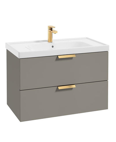 Stockholm Wall Hung 80Cm Two Drawer Unit Matt Khaki-Brushed Gold Handles