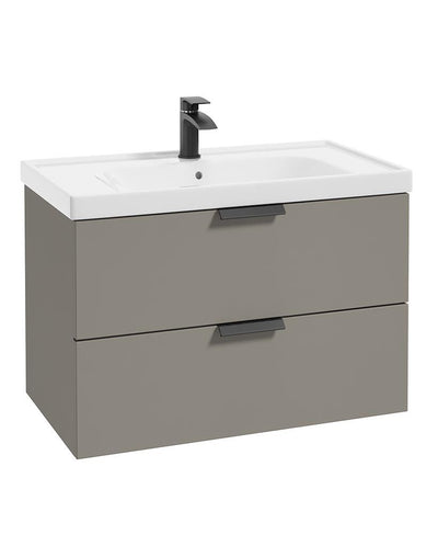 Stockholm Wall Hung 80Cm Two Drawer Unit Matt Khaki-Matt Black Handles