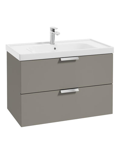 Stockholm Wall Hung 80Cm Two Drawer Unit Matt Khaki-Brushed Chrome Handles