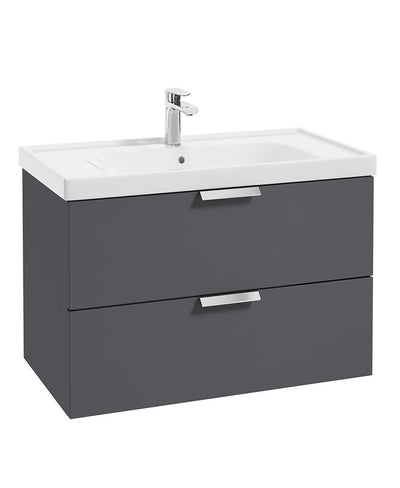 Stockholm Wall Hung 80Cm Two Drawer Unit Matt Midnight Grey-Brushed Chrome Handles
