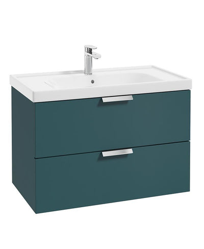 Stockholm Wall Hung 80Cm Two Drawer Unit Matt Ocean Blue-Brushed Chrome Handles