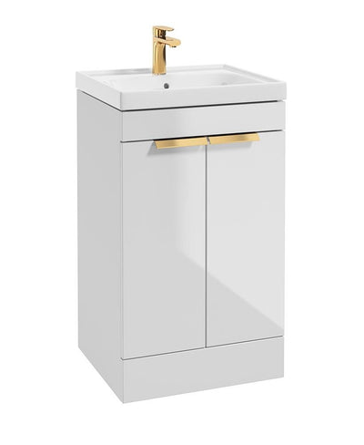 Stockholm Floorstanding 50Cm Two Door Unit Gloss White-Brushed Gold Handles