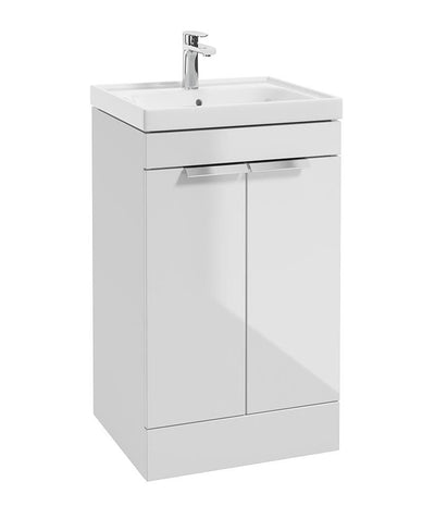 Stockholm Floorstanding 50Cm Two Door Unit Gloss White-Brushed Chrome Handles